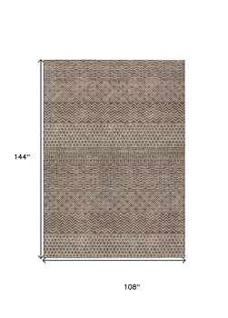 9' X 12' Brown And Ivory Chevron Washable Indoor Outdoor Area Rug