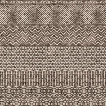 9' X 12' Brown And Ivory Chevron Washable Indoor Outdoor Area Rug
