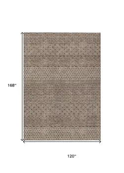 10' X 14' Brown And Ivory Chevron Washable Indoor Outdoor Area Rug