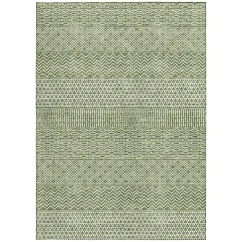 3' X 5' Green And Ivory Chevron Washable Indoor Outdoor Area Rug