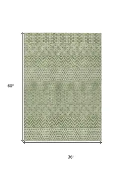 3' X 5' Green And Ivory Chevron Washable Indoor Outdoor Area Rug