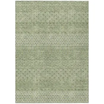 3' X 5' Green And Ivory Chevron Washable Indoor Outdoor Area Rug