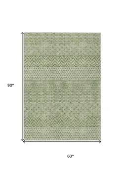 5' X 8' Green And Ivory Chevron Washable Indoor Outdoor Area Rug