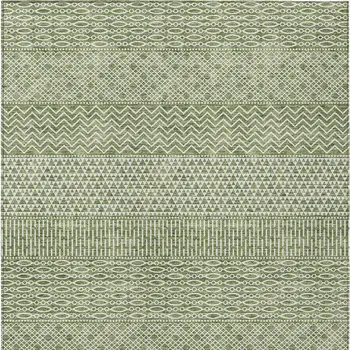 8' X 10' Green And Ivory Chevron Washable Indoor Outdoor Area Rug