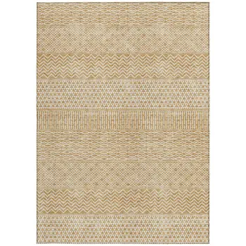 3' X 5' Gold And Ivory Chevron Washable Indoor Outdoor Area Rug