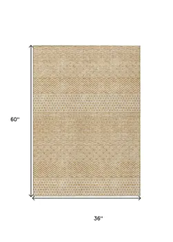 3' X 5' Gold And Ivory Chevron Washable Indoor Outdoor Area Rug