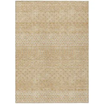 3' X 5' Gold And Ivory Chevron Washable Indoor Outdoor Area Rug