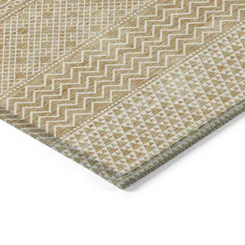3' X 5' Gold And Ivory Chevron Washable Indoor Outdoor Area Rug
