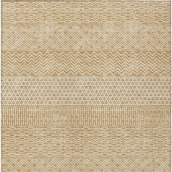 3' X 5' Gold And Ivory Chevron Washable Indoor Outdoor Area Rug
