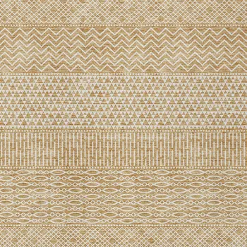 5' X 8' Gold And Ivory Chevron Washable Indoor Outdoor Area Rug