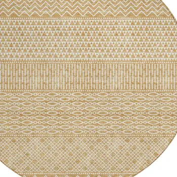 8' Gold And Ivory Round Chevron Washable Indoor Outdoor Area Rug