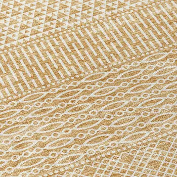 8' Gold And Ivory Round Chevron Washable Indoor Outdoor Area Rug