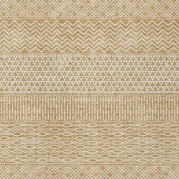 9' X 12' Gold And Ivory Chevron Washable Indoor Outdoor Area Rug