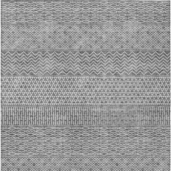 8' X 10' Gray And Silver Chevron Washable Indoor Outdoor Area Rug