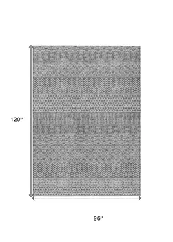 8' X 10' Gray And Silver Chevron Washable Indoor Outdoor Area Rug