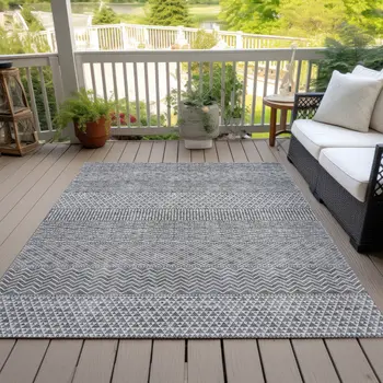 8' X 10' Gray And Silver Chevron Washable Indoor Outdoor Area Rug