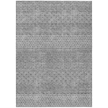 8' X 10' Gray And Silver Chevron Washable Indoor Outdoor Area Rug