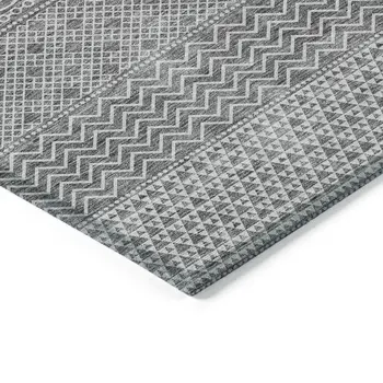 8' X 10' Gray And Silver Chevron Washable Indoor Outdoor Area Rug