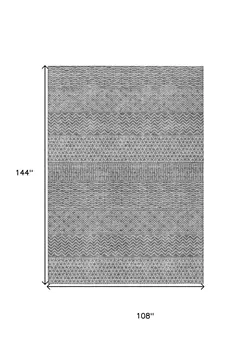 9' X 12' Gray And Silver Chevron Washable Indoor Outdoor Area Rug
