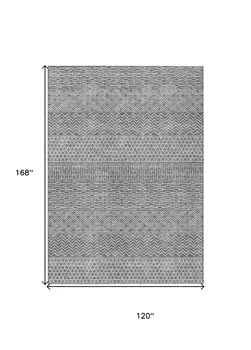 10' X 14' Gray And Silver Chevron Washable Indoor Outdoor Area Rug