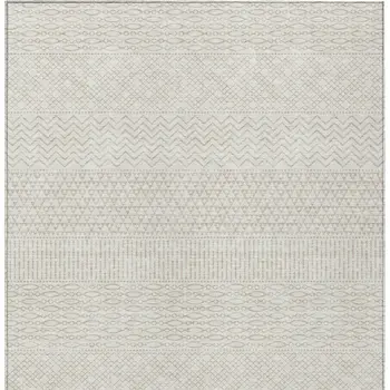 3' X 5' Ivory And Beige Chevron Washable Indoor Outdoor Area Rug