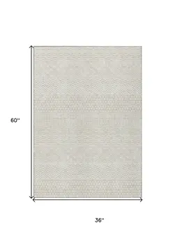 3' X 5' Ivory And Beige Chevron Washable Indoor Outdoor Area Rug