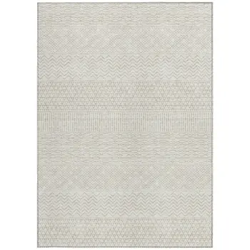 5' X 8' Ivory And Beige Chevron Washable Indoor Outdoor Area Rug