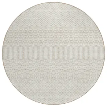8' Ivory And Beige Round Chevron Washable Indoor Outdoor Area Rug