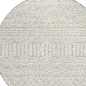8' Ivory And Beige Round Chevron Washable Indoor Outdoor Area Rug