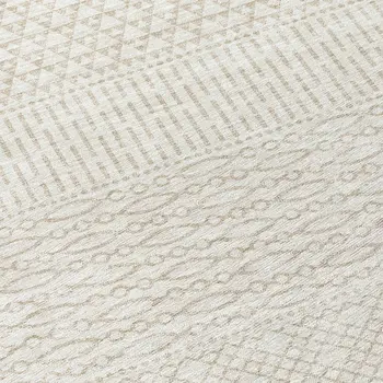 8' Ivory And Beige Round Chevron Washable Indoor Outdoor Area Rug