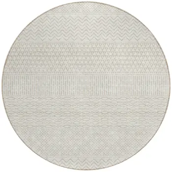 8' Ivory And Beige Round Chevron Washable Indoor Outdoor Area Rug
