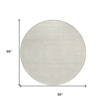 8' Ivory And Beige Round Chevron Washable Indoor Outdoor Area Rug