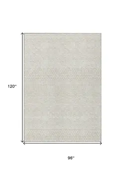 8' X 10' Ivory And Beige Chevron Washable Indoor Outdoor Area Rug