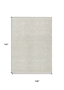 9' X 12' Ivory And Beige Chevron Washable Indoor Outdoor Area Rug
