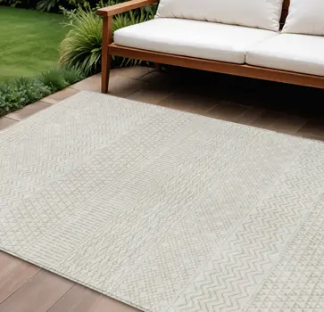 9' X 12' Ivory And Beige Chevron Washable Indoor Outdoor Area Rug