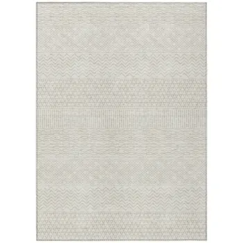 9' X 12' Ivory And Beige Chevron Washable Indoor Outdoor Area Rug