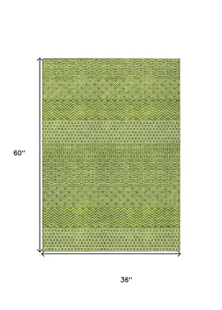 3' X 5' Lime Green And Ivory Chevron Washable Indoor Outdoor Area Rug