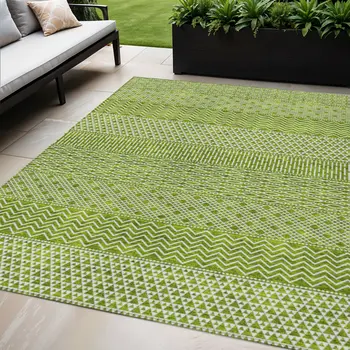 5' X 8' Lime Green And Ivory Chevron Washable Indoor Outdoor Area Rug