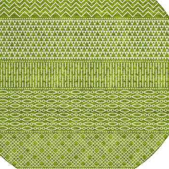 8' Lime Green And Ivory Round Chevron Washable Indoor Outdoor Area Rug