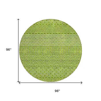 8' Lime Green And Ivory Round Chevron Washable Indoor Outdoor Area Rug