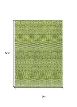 8' X 10' Lime Green And Ivory Chevron Washable Indoor Outdoor Area Rug