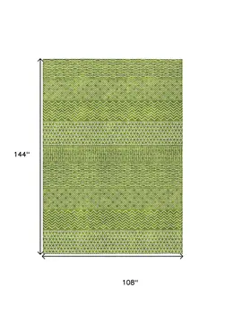 9' X 12' Lime Green And Ivory Chevron Washable Indoor Outdoor Area Rug