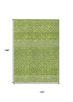 10' X 14' Lime Green And Ivory Chevron Washable Indoor Outdoor Area Rug