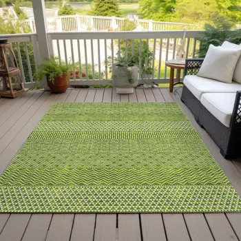 10' X 14' Lime Green And Ivory Chevron Washable Indoor Outdoor Area Rug
