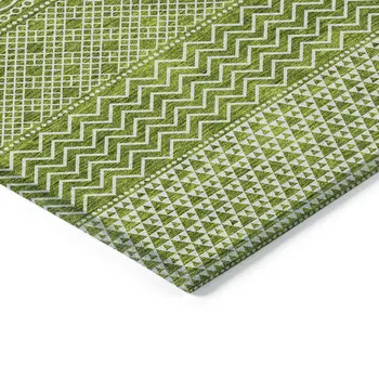 10' X 14' Lime Green And Ivory Chevron Washable Indoor Outdoor Area Rug