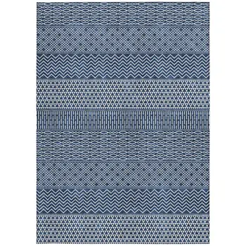 5' X 8' Navy Blue And Ivory Chevron Washable Indoor Outdoor Area Rug