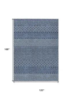 10' X 14' Navy Blue And Ivory Chevron Washable Indoor Outdoor Area Rug