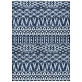 10' X 14' Navy Blue And Ivory Chevron Washable Indoor Outdoor Area Rug