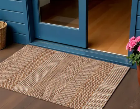 3' X 5' Orange And Ivory Chevron Washable Indoor Outdoor Area Rug