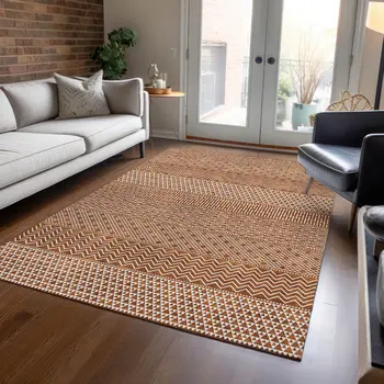 3' X 5' Orange And Ivory Chevron Washable Indoor Outdoor Area Rug